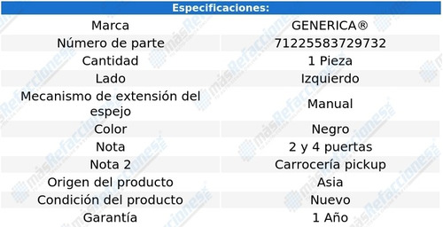 Espejo Izq Man Mazda B2500 94-07 Generica Foto 2