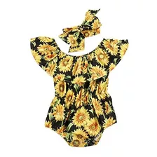Emmababy Newborn Baby Girls Sunflower Romper Off Shoulder Bo