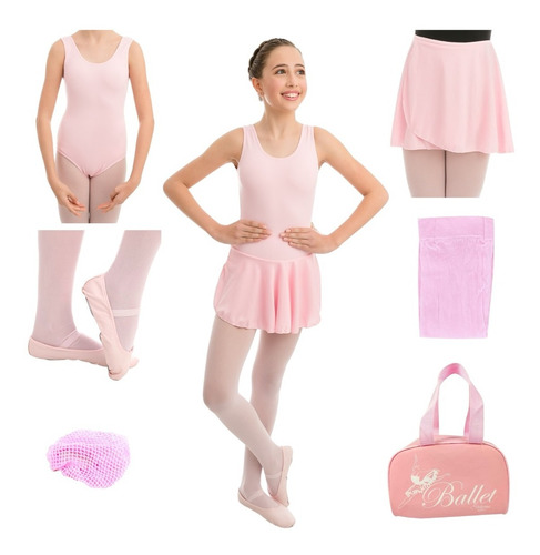 Kit Completo Ballet Infantil Balé Uniforme 6 Peças C/ Bolsa