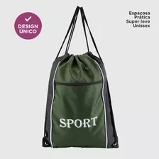 Mochila Saco Com Fechamento Cordão Esportes Academia Futebol Cor Saco Costas Verde Escuro