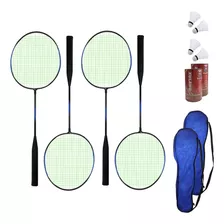 Raquete Badminton Peteca Raqueteira Com Alça Esporte Kit 4un