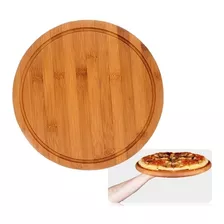 Tabla Pizza Cortar Picada Pizzera Madera Bambu Redonda 33cm 