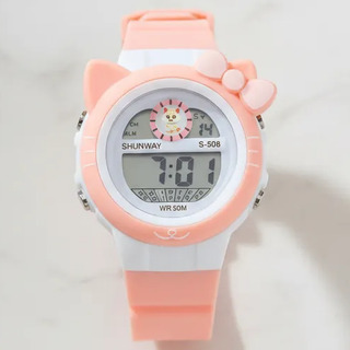 Relógio Infantil Rosa Gatinho Menina Led Digital, Resistente