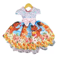 Vestido Tematico Moana Baby Luxo Acomp Tiara Brinde + Saiote