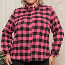 Blusa Feminina Xadrez Plus Size Manga Longa