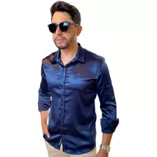 Camisa Social Masculina Manga Longa Prata Zip Off Original