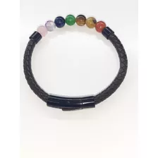 Pulsera De Piel Con Piedra Natural Y Cerradura De Acero Inox