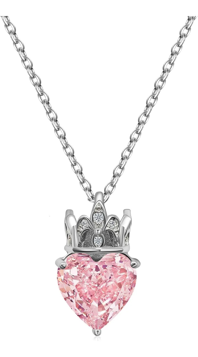 Collar Dorado Corazón Cristal Con Corona Mujer Regalo Rosa
