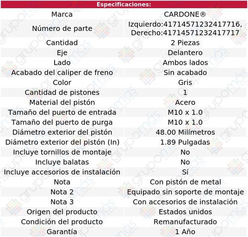 2 Mordazas De Freno Delanteros Geo Metro 95 Al 97 Cardone Foto 2