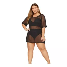 Saída De Praia Elegante Plus Size Transparente Em Tule 106