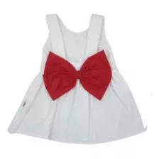 Vestido Branco Para Bebê Com Tiara De Laço Vermelho Parly B