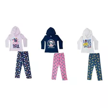 Kit 3 Conjunto Infantil Roupa Lote Menina Inverno Com Capuz