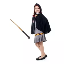 Fantasia Hermione Infantil Com Varinha Completa Harry Potter