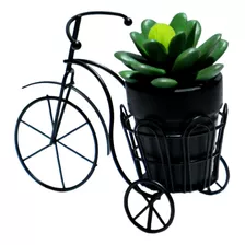 Mini Bicicleta Decorativa Preta + Vasinho Com Flor Suculenta