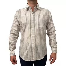 Camisa Social Masculina Listrada Country Manga Longa Bolso 