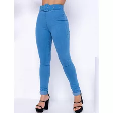 Calça Jeans Skinny Com Cinto Fivela Jeans Lycra Cintura Alta