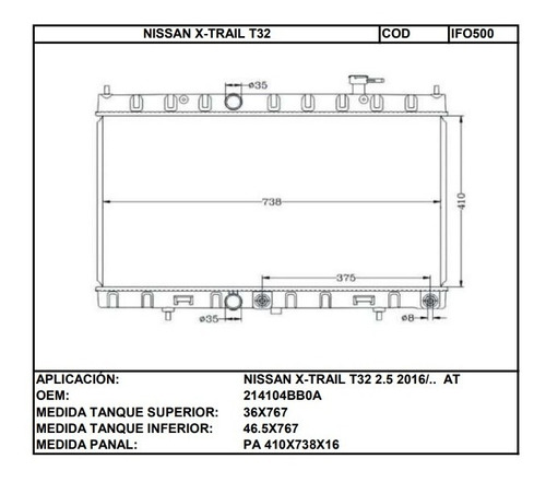 Radiador Nissan X-trail T32 2.5 2016/..  Automatica Foto 2