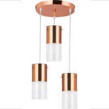 Pendente Lustre 3 Luzes Copos Tubos Cobre Moderno Luz Sala