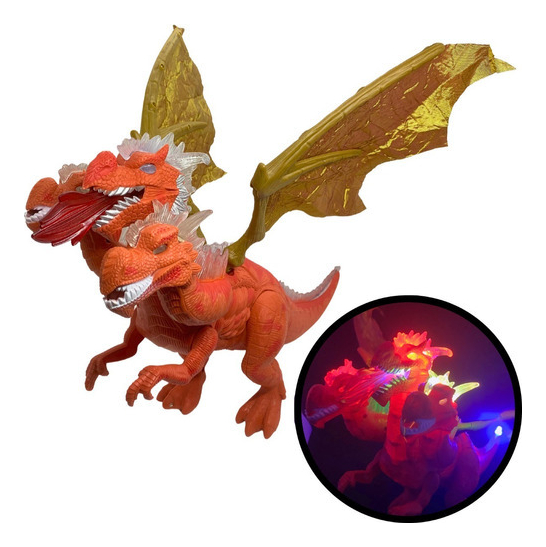 Dinosaurio Dragon 3 Cabezas Rex Sonido Luz Pila Camina Ruge Color Rojo