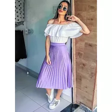 Saia Midi Plissada Godê Moda Evangelica Casual