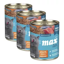 Kit 3 Lata Ração Úmida Patê Gatos Atum E Sardinha 280g Max