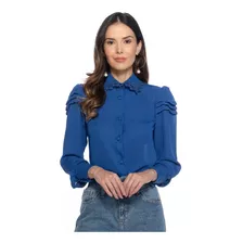 Camisa Lisa Feminina Manga Longa Bufante Renda Romântica