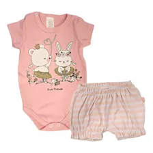 Conjunto De Body E Short Suedine Bebê Menina Bicho Molhado