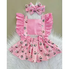 Jardineira Romper Body Roupa De Bebe Menina Cupcake Doces 