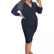 Vestido De Dama Fiesta Elegante Ajustado Curvy Escote V