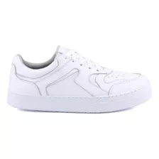 Tênis Casual Branco Feminino De Couro Puro Conforto