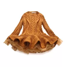 Vestido Para Meninas Camisola De Malha Inverno Crochê Com Pu