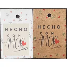 Etiquetas Hecho Con Amor En Kraft O Blanco Artesanales 100u