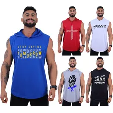 Kit 5 Regatas Longline Machão Touca Fitness Musculação Capuz