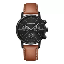 Reloj Wenger Urban Classic Chrono Para Hombre, Marrón, Color Del Bisel: Negro, Color De Fondo: Negro