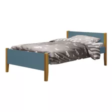 Cama Solteiro Simba Azul Fosco Com Madeira - Moveisaqui