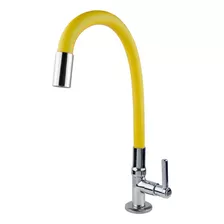 Torneira Color Luxo Bancada Cano De Silicone Flexível C-66 Cor Amarelo