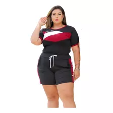 Conjunto Feminino Plus Size Short E Blusa Manga Curta G1-g3