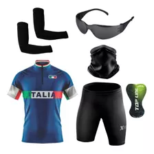 Conjunto Roupas Ciclismo Camisa Uv Bermuda Óculos Manguito