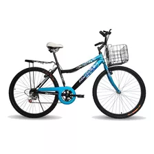 Mountain Bike Plegable Femenina Black Panther Lady Africa R26 6v Frenos V-brakes Cambios Tough Color Negro/azul Con Pie De Apoyo