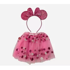 Disfraz Minnie Mouse Lunares Rosa Falda Tutú Y Cintillo 