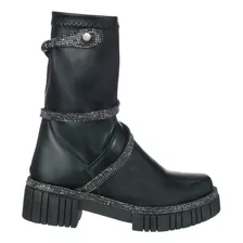 Bota Coturno Feminino Cano Médio Com Strass Stretch Versátil