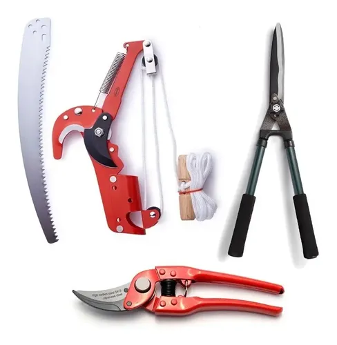 Kit Tijera De Podar Altura + Cortacerco + Tijera Mano Bremen Cod. 3895 + 6198 + 2493 Dgm Rojo