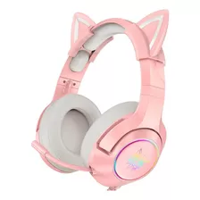 Headset Gamer Profissional Onikuma K9 Rosa Com Orelhas Cor Rosa/com Orelhas Cor Da Luz Rgb