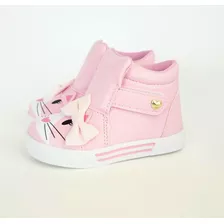 Tênis Infantil Menina Botinha-cano Longo Velcro Laço - Rosa