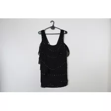 Vestido Uma Negro Con Volados, Talle M