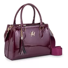 Bolsa Feminina Média De Mão E Transversal Verniz Luxo Cor Marsala Verniz Desenho Do Tecido Liso