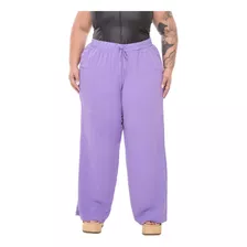 Calça Feminina Plus Size Pantalona Cintura Alta Tecido Duna