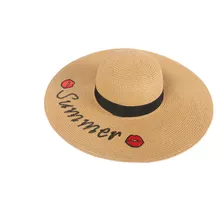 Sombrero Mujer Las Oreiro Estampado Ala Ancha Verano Rafia