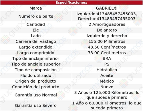 2 Amortiguadores Hidrulicos Del Nissan Sentra 00-06 Foto 2