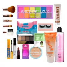 Kit De Maquiagem Completo Limpeza De Pele Gloss Pincel